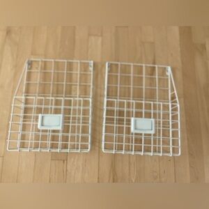 Set of 2 White Wall Mounted Metal Mesh Basket with Name Tag Slot
